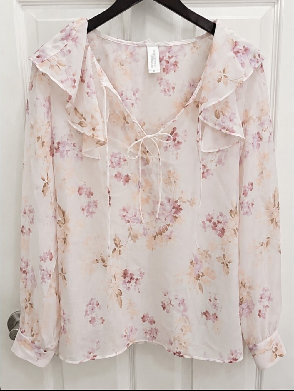 H&M Floral Ruffle Blouse Romantic Cottagecore Boho Long Sleeve Top Sz XL